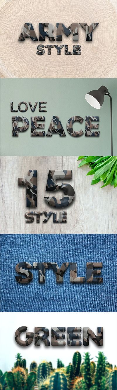 陆军军队迷彩风格3D文字效果ps图层样式素材