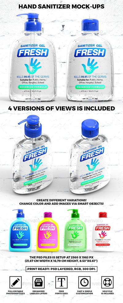 清洁防护洗手液包装设计样机模板