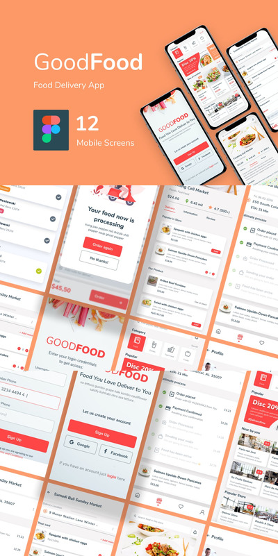 高品质的食品外卖手机APP UI KITS-figma