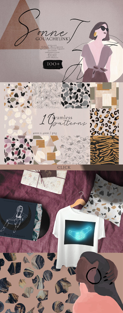 水粉水墨艺术抽象几何插画素材包