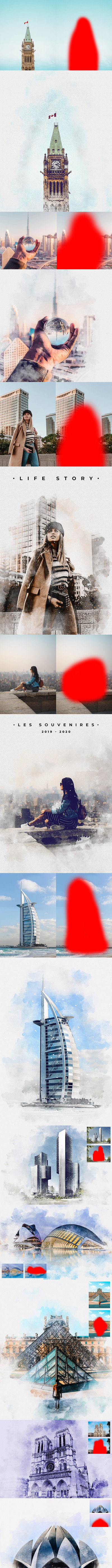 建筑水彩PS动作（ATN,ABR,PAT）