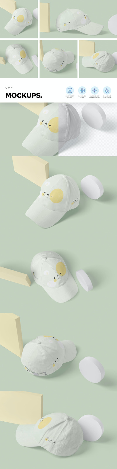 5个棒球帽模型样机 （PSD）