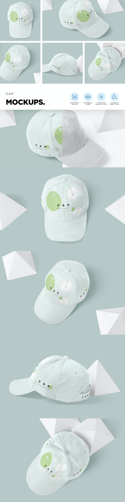 多个角度的棒球帽样机 （PSD）