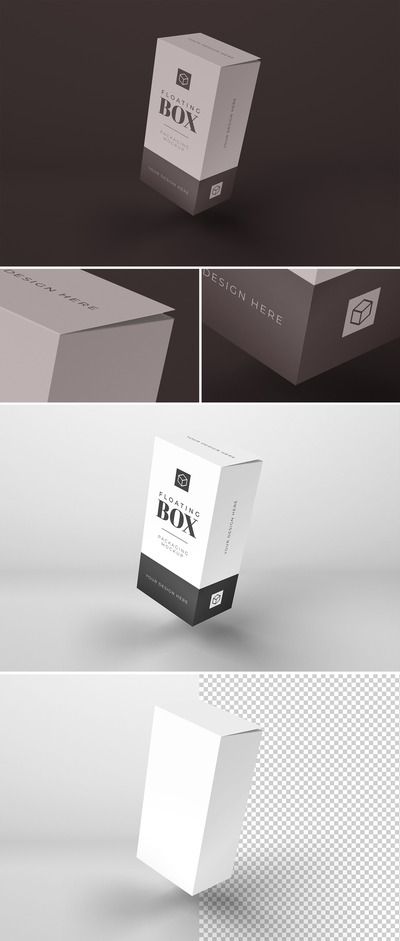 悬浮效果纸盒外观包装设计样机模板