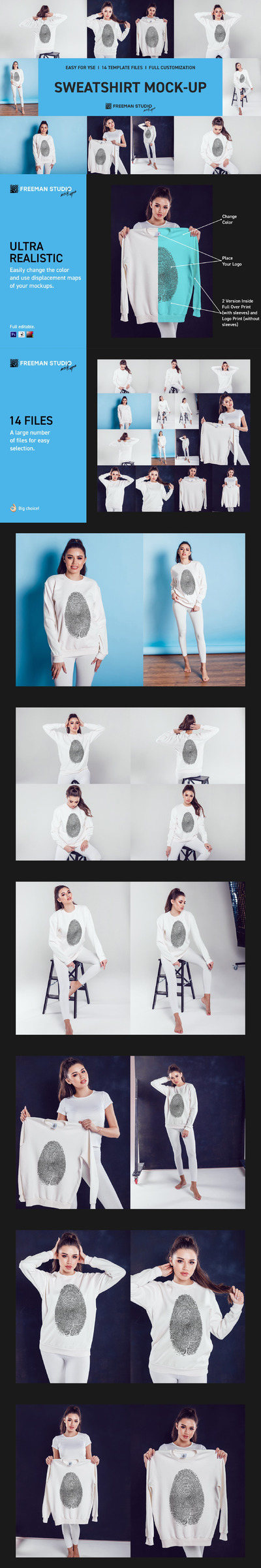 时尚女款长袖运动衫设计效果图展示样机合集