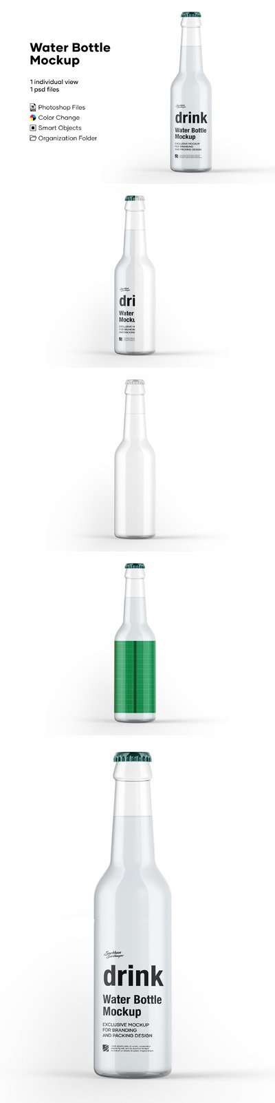 啤酒饮料透明玻璃瓶标签设计样机模板