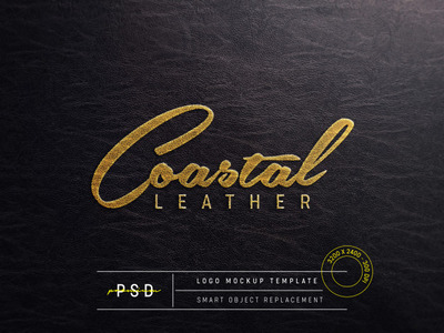 黑色皮革浮雕印刷logo样机[PSD]