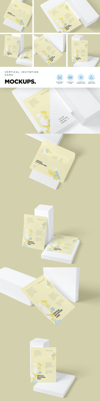 漂亮的5x7垂直邀请卡模型样机（PSD）