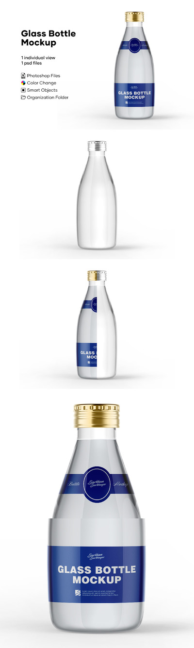 饮料透明玻璃瓶标签设计效果图样机模板