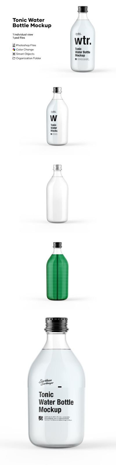 奎宁水玻璃瓶标签设计样机模板