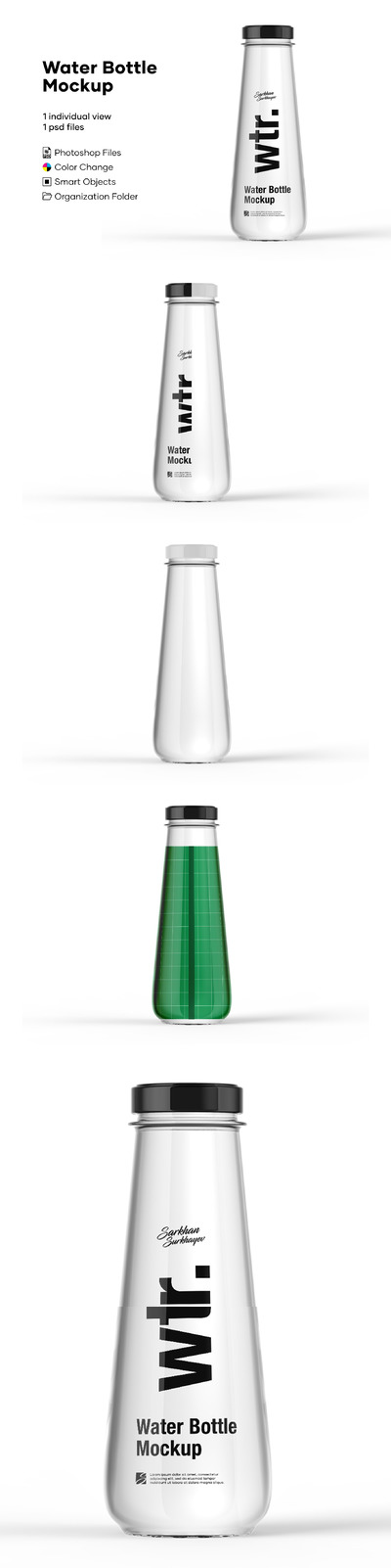 透明水瓶玻璃瓶标签设计样机模板