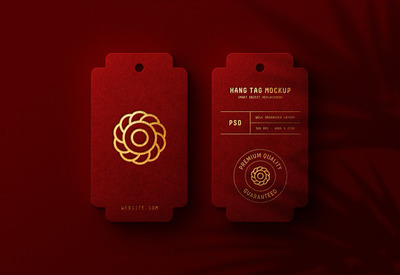 红色吊牌标签上的奢华logo样机[PSD]