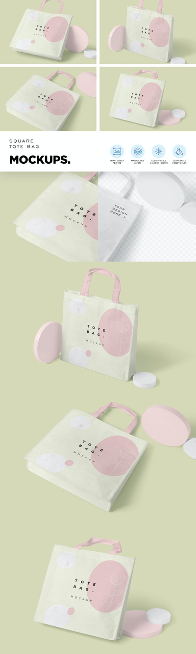 4个手提包购物袋模型样机下载（PSD）