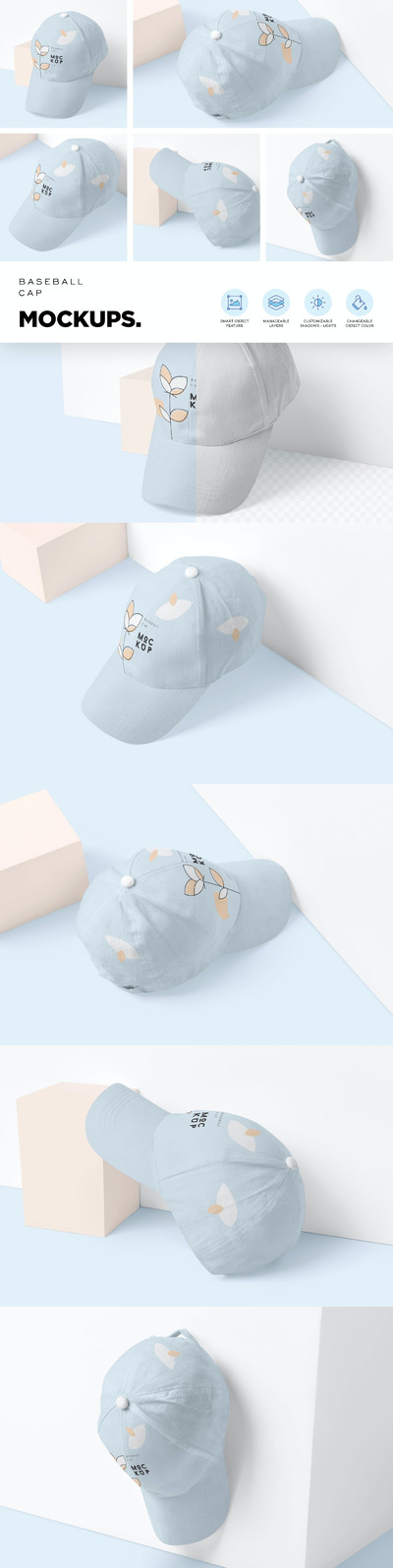 5个棒球帽模型样机下载（PSD）