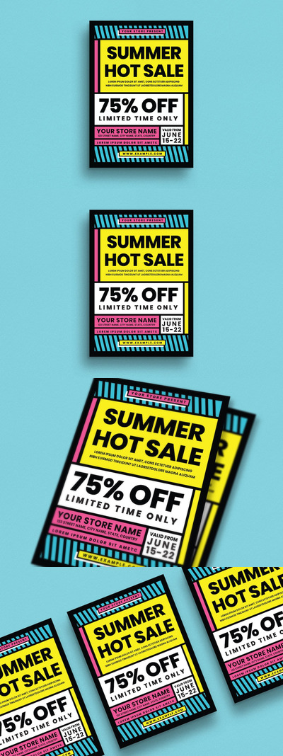 90年代复古风格促销海报设计模板-AI，PSD