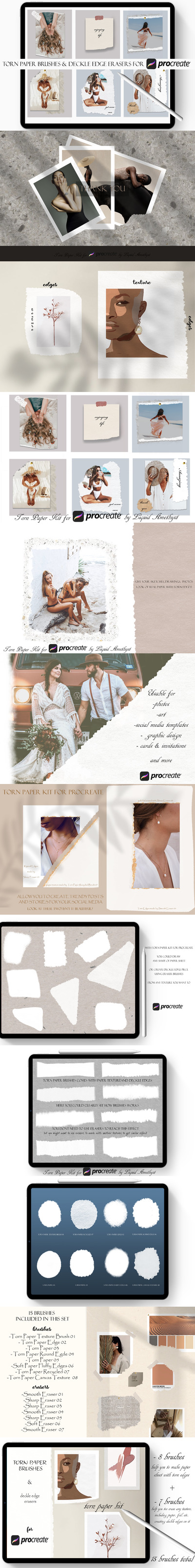 抽象肌理撕纸纹理Procreate笔刷套件