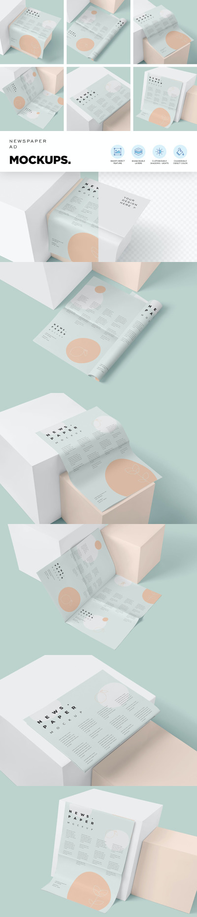 6份专业报纸广告传单海报PSD模型样机（PSD）