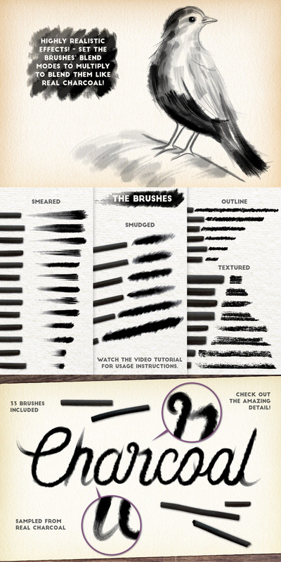 Illustrator 炭笔风格画笔笔刷（Ai）