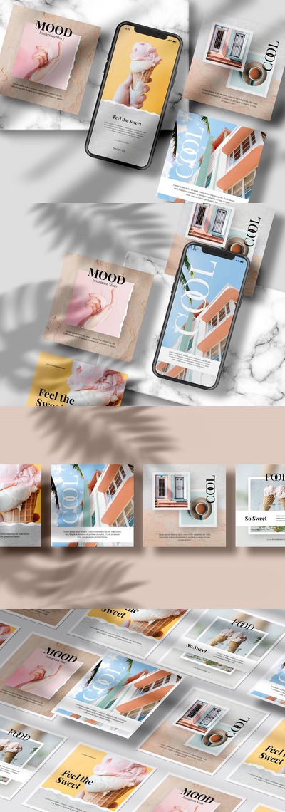 方形 Instagram 文章和iPhone手机样机样机（PSD）