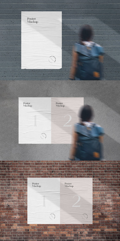 皱巴巴的街头海报模型样机（PSD）