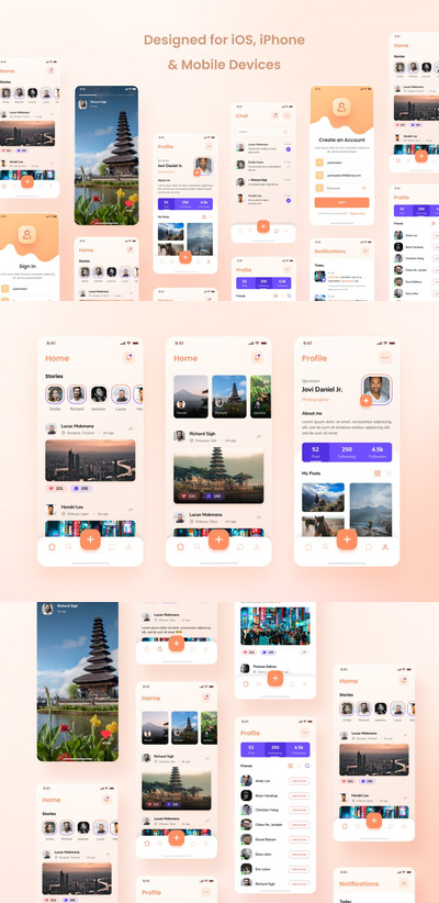社交网络iOS应用APP UI设计模板