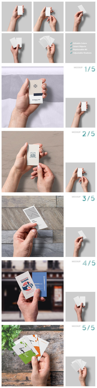 5个手持名片模型样机（PSD）