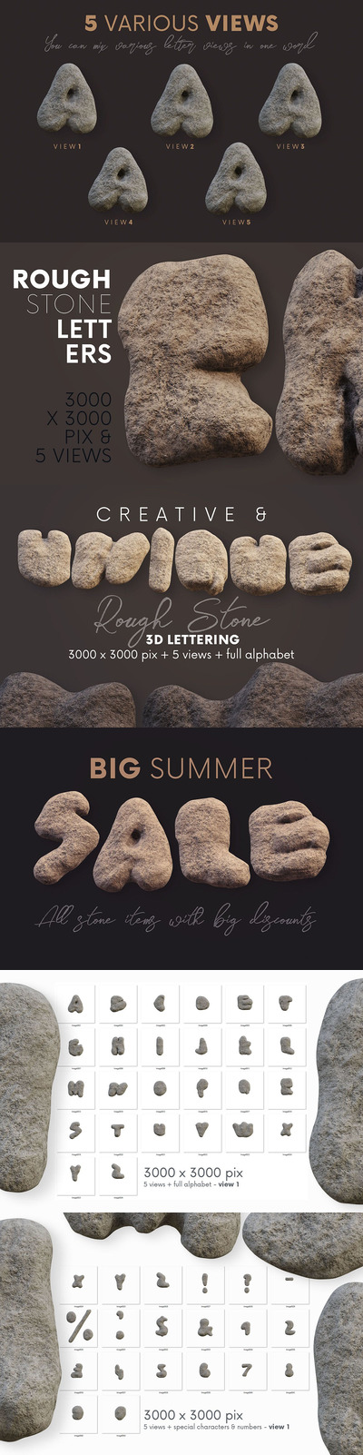 粗糙的3D石头字体（PNG）