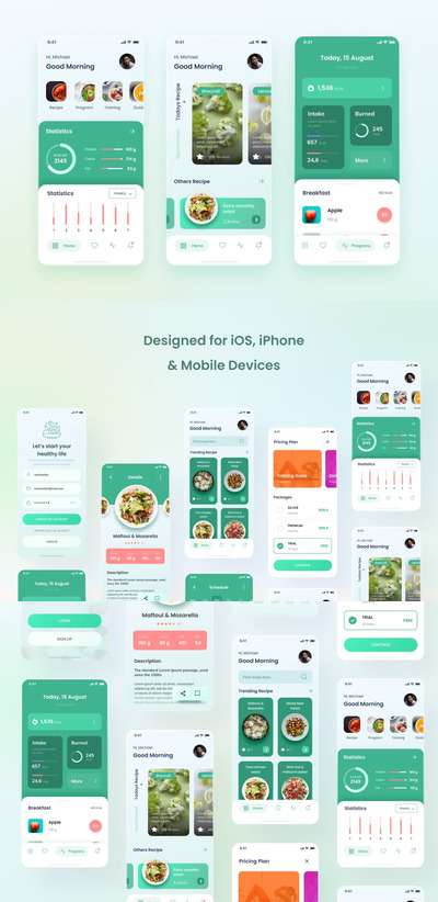 素食-健康食品iOS APP Ui 设计Figma&PSD（FIG,PSD）