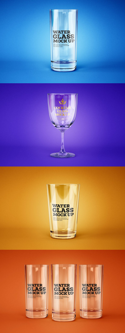 水和鸡尾酒杯模型套装样机（PSD）