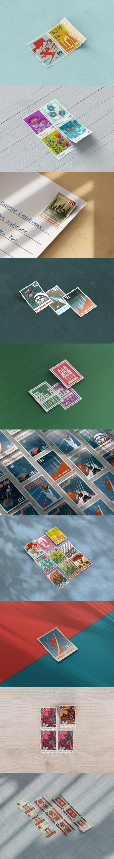 单张组合邮票设计展示样机（PSD）