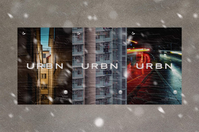 粘贴在墙上的海报样机[PSD]