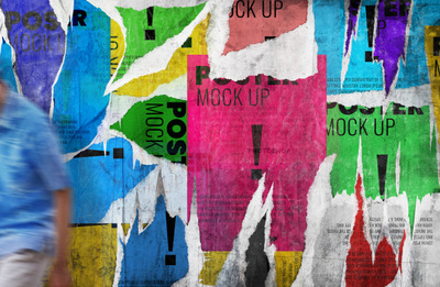 粗糙撕裂海报墙样机[PSD]