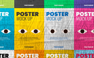 褶皱拼贴海报样机[PSD]