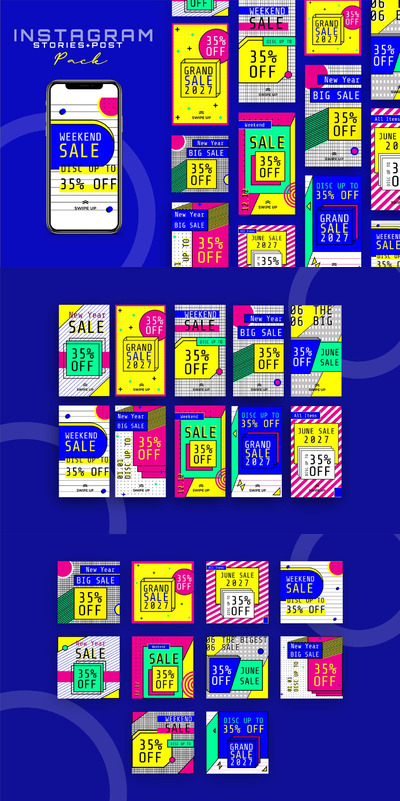 时尚高端复古绚丽包豪斯风格Instagram社交媒体banner海报设计模板-PSD