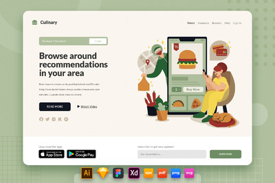 食品配送着陆页网页模板(AI,EPS,FIG,PDF,PNG,PSD,SKETCH,SVG,XD)