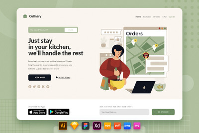 自制食品着陆页网页模板(AI,EPS,FIG,PDF,PNG,PSD,SKETCH,SVG,XD)