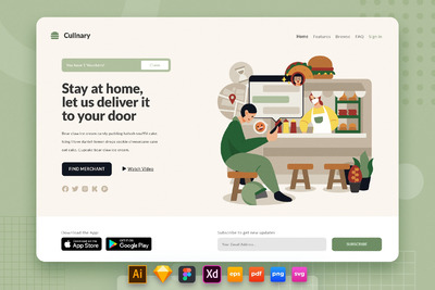 食品卡车运送着陆页网页模板(AI,EPS,FIG,PDF,PNG,PSD,SKETCH,SVG,XD)