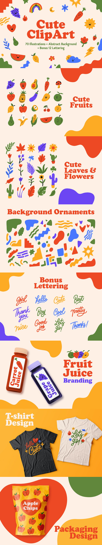 时尚可爱清新儿童风格矢量插画背元素大集合-AI，EPS，PNG