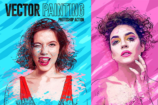 抽象波普艺术矢量绘画效果ps水彩动作下载