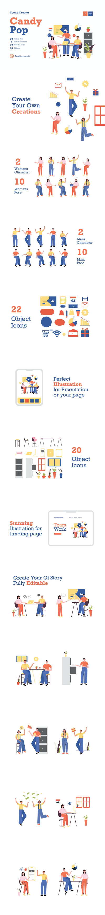 时尚简约可爱谷歌风格矢量插画banner海报设计模板集合-AI，EPS