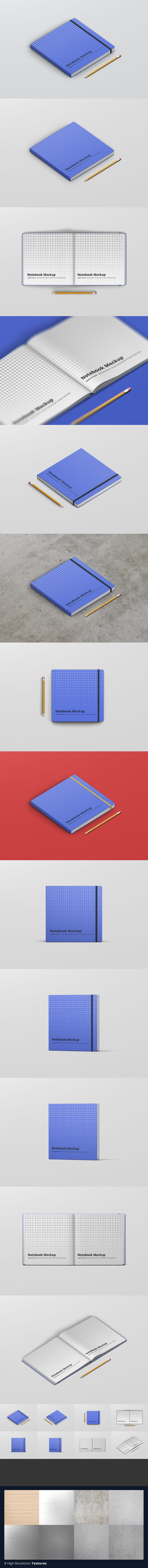 高品质的文具方形笔记本样机展示模型mockups