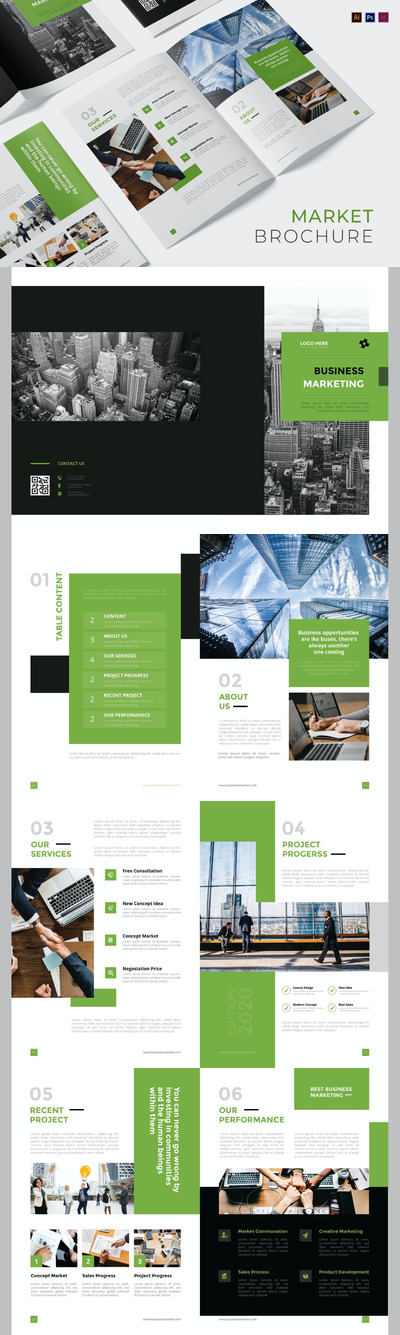 时尚高端简约多用途商务商业CBD宣传册画册品牌手册房地产楼书设计模板-AI，INDD，PSD