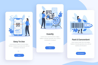 QR扫描概念应用程序APP启动页设计模板（AI,EPS,PSD,JPG）