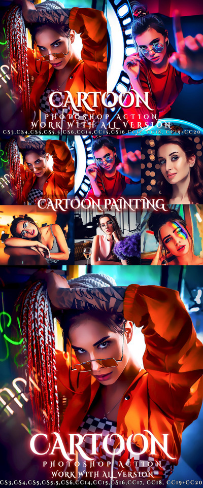 时尚绚丽卡通手绘油画绘画Photoshop动作预设