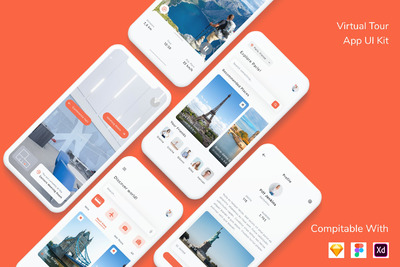 虚拟旅游概念APP Ui套装下载（FIG,SKETCH,XD）