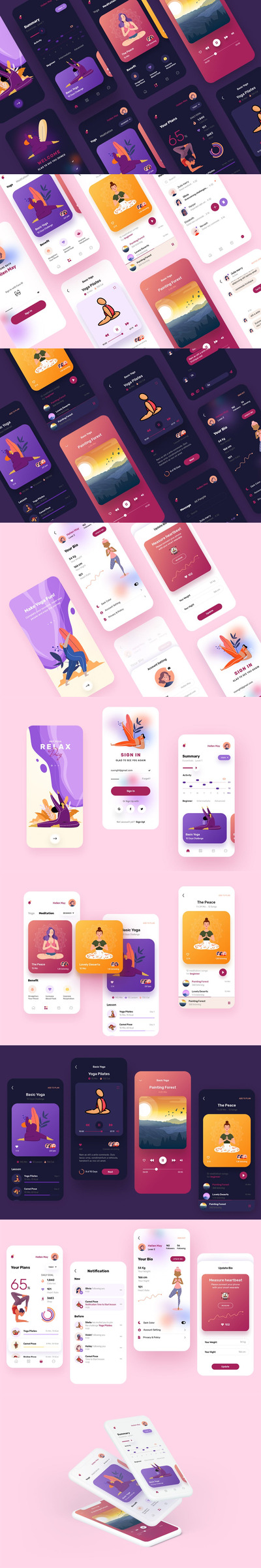 瑜伽和冥想移动应用UX，UI模板下载（XD,PSD）
