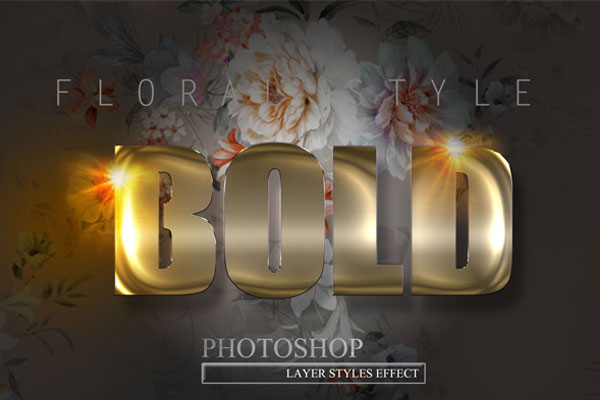 金边花卉元素3D文字效果图层样式素材[ASL]