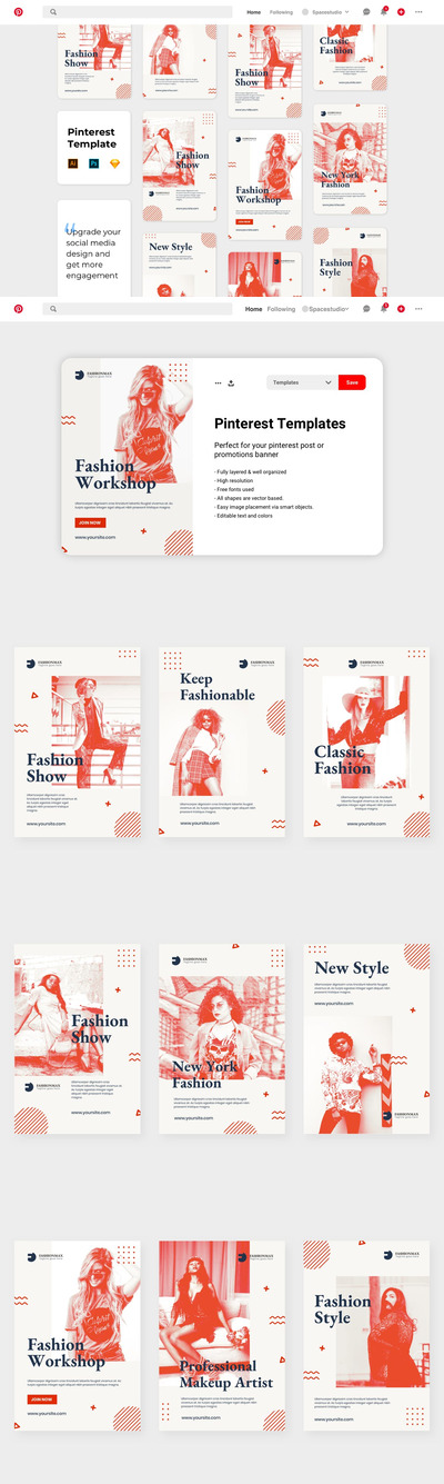时尚高端多用途的高品质Pinterest社交媒体banner海报设计模板集合-AI，PSD，SKETCH