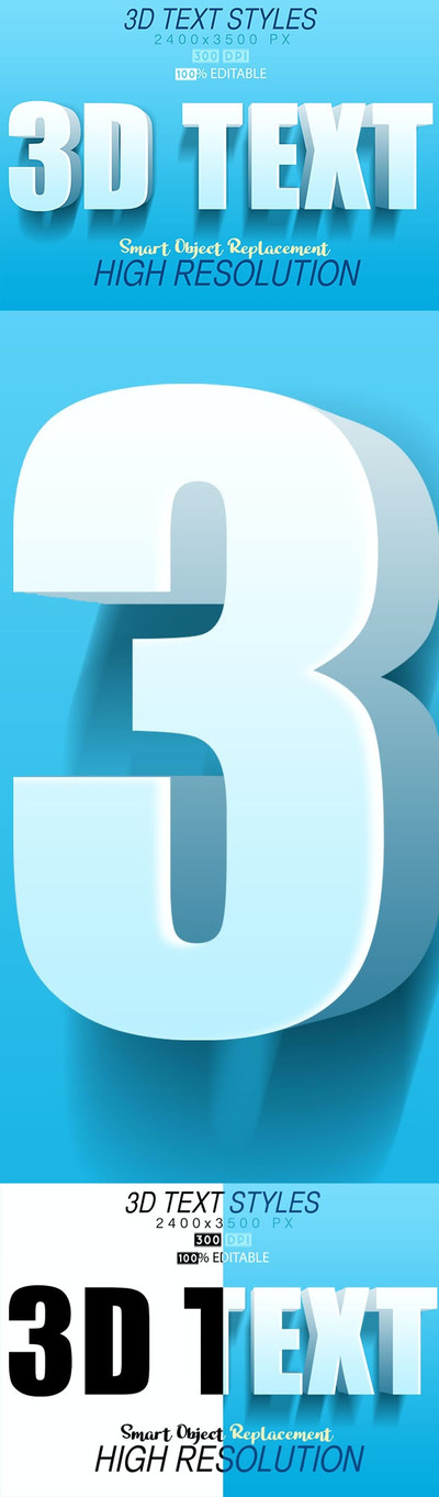 蓝色3D文字效果图层样式素材