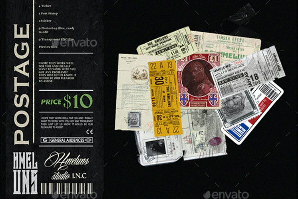 复古破旧的邮票/明信片/票券样机合集